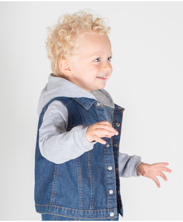 Denim jacket with fleece hood and sleeves Thumbnail