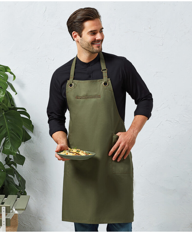‘Barley’ Contrast Stitch Bib Apron Thumbnail