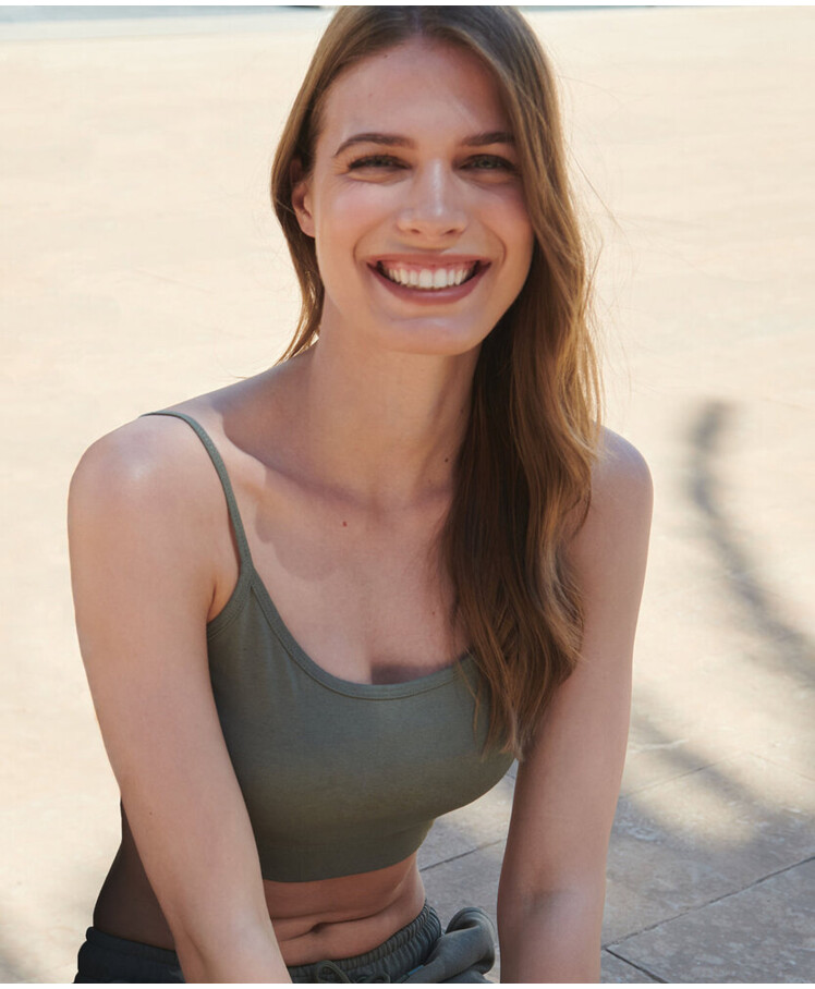 Women's sustainable fashion cropped cami top with adjustable straps Thumbnail