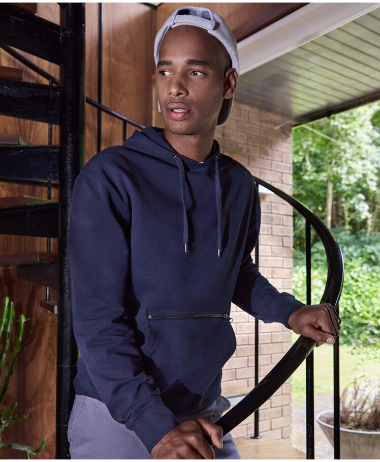 Regular fit piqué hoodie with zipped pocket Thumbnail