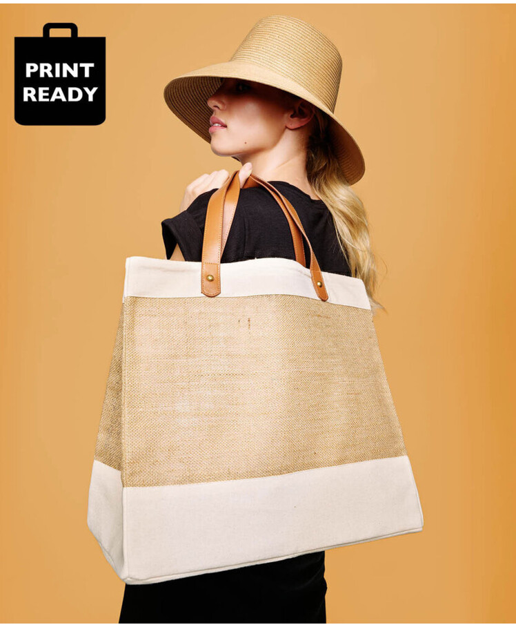 Adley jute with faux leather tote Thumbnail