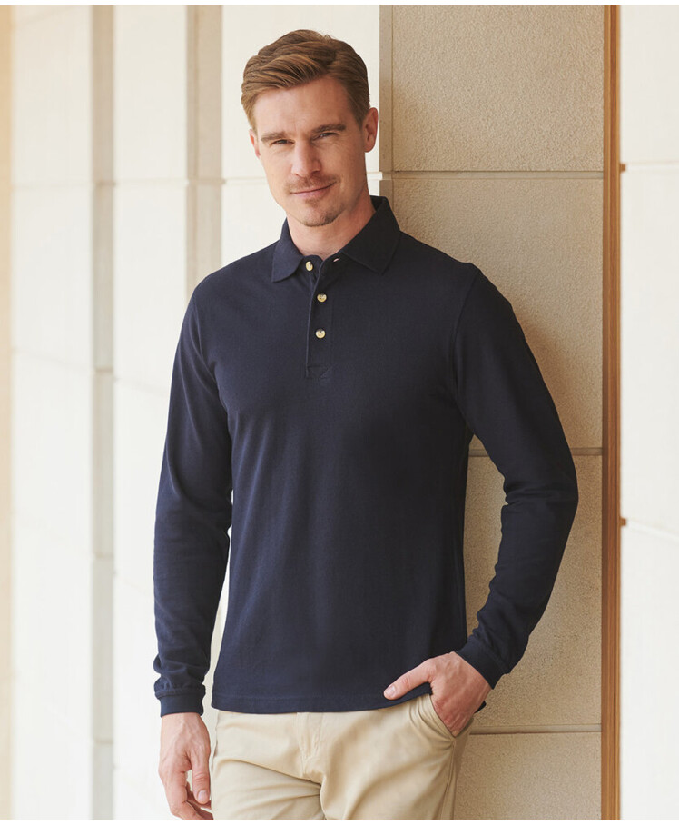 Long sleeve cotton polo shirt Thumbnail