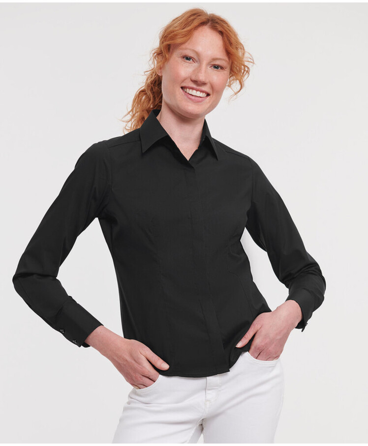 Women's long sleeve polycotton easycare fitted poplin shirt Thumbnail