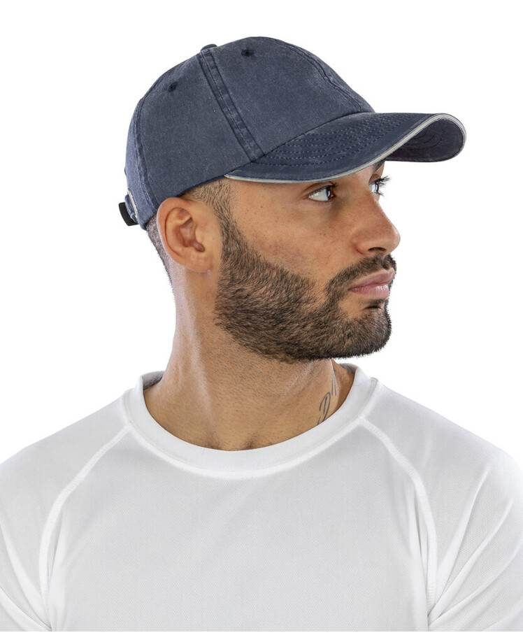 Washed fine line cotton cap with sandwich peak Thumbnail