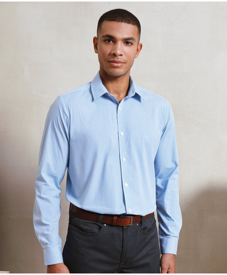 Microcheck (Gingham) long sleeve cotton shirt Thumbnail