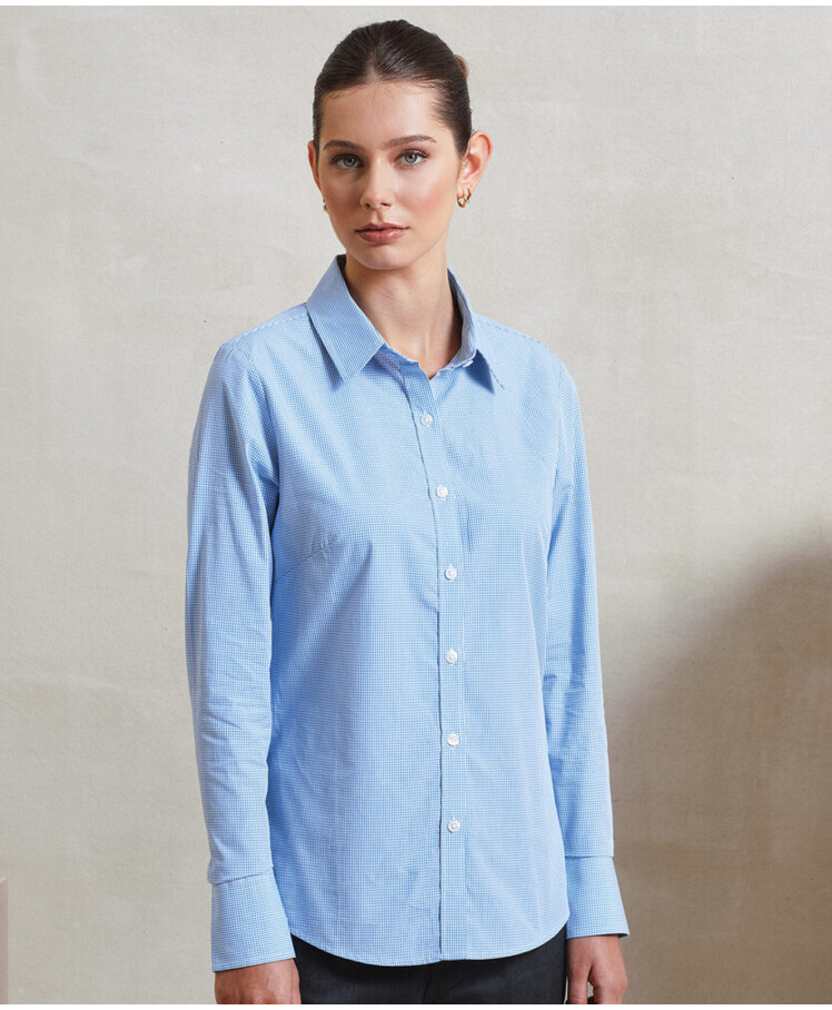 Women's Microcheck (Gingham) long sleeve cotton shirt Thumbnail