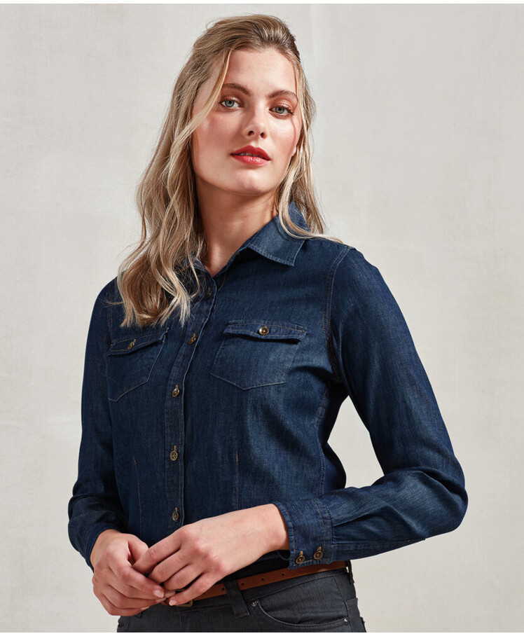 Women's jeans stitch denim shirt Thumbnail