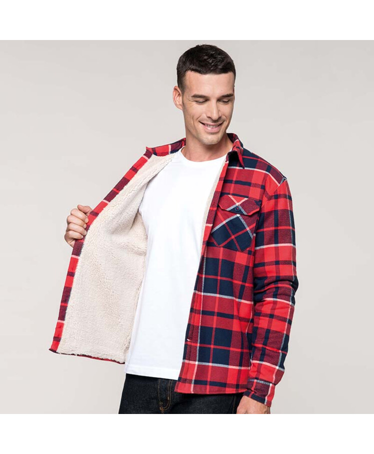 Sherpa-lined checked shirt jacket Thumbnail