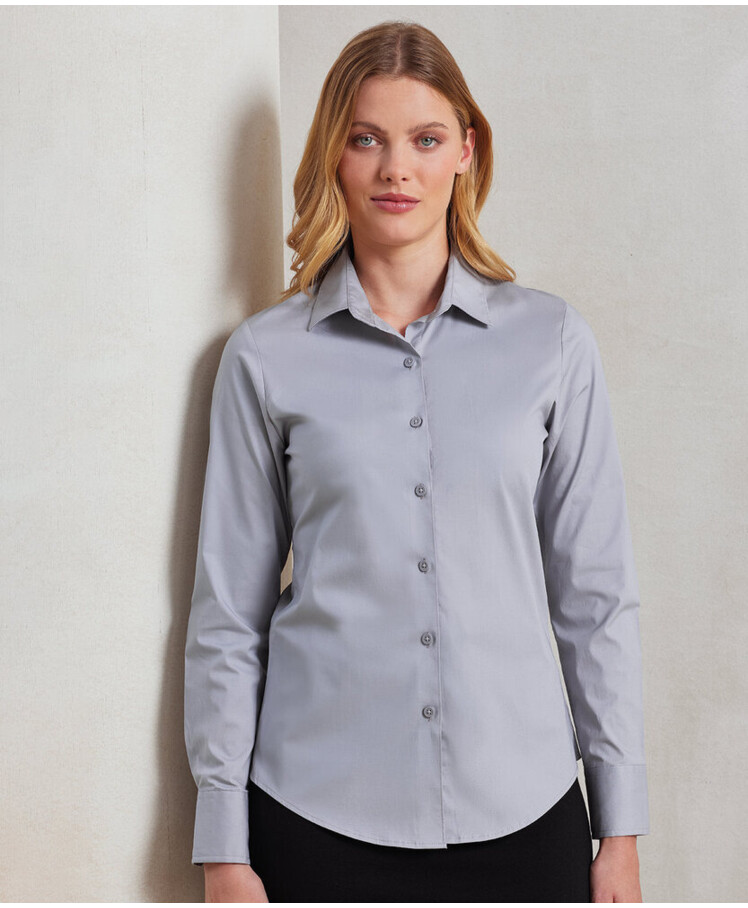 Women's stretch fit cotton poplin long sleeve blouse Thumbnail