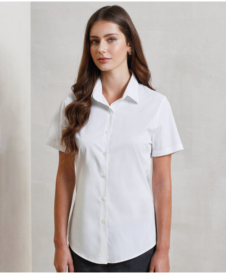 Women's stretch fit cotton poplin short sleeve blouse Thumbnail