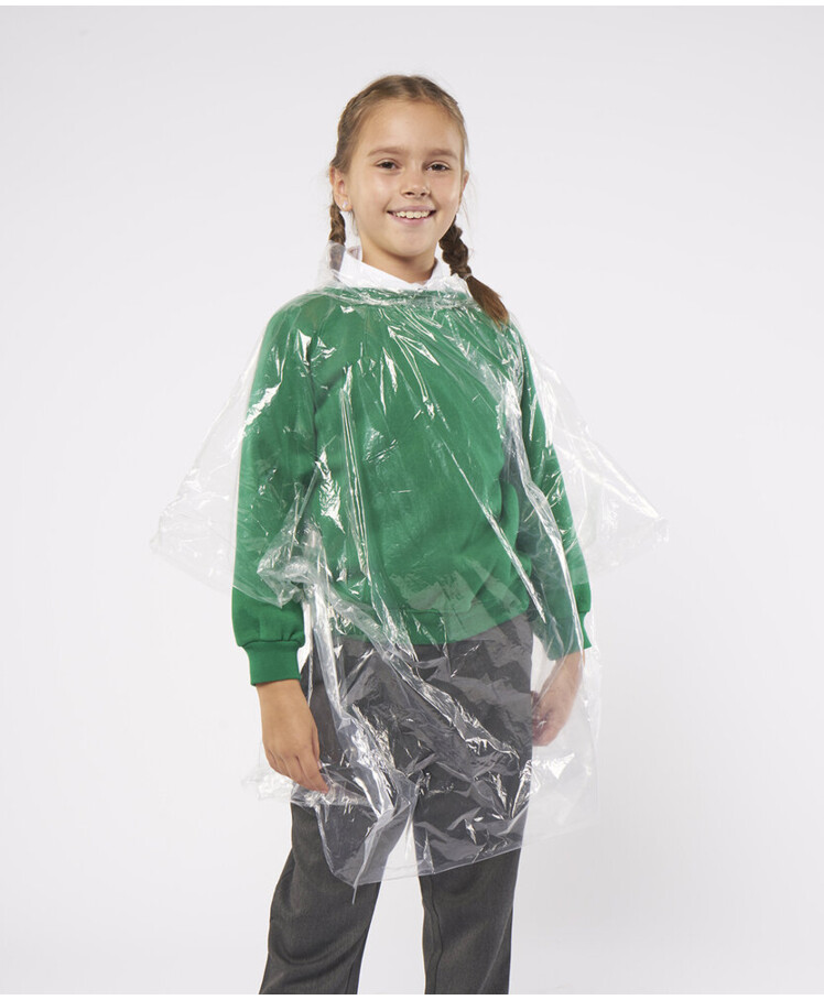 Kids emergency hooded plastic poncho Thumbnail