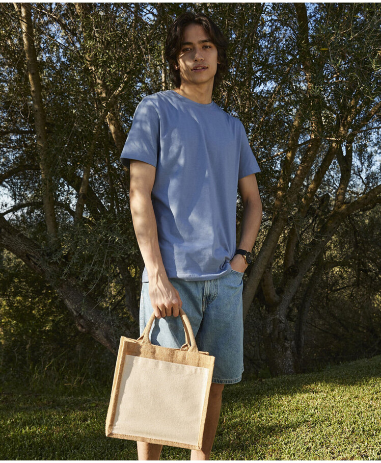 Cotton pocket jute midi tote Thumbnail